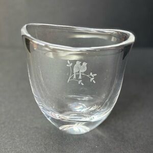 Orrefors Crystal Vase Two Love Birds Etched Signed  Pocket Vase Clear